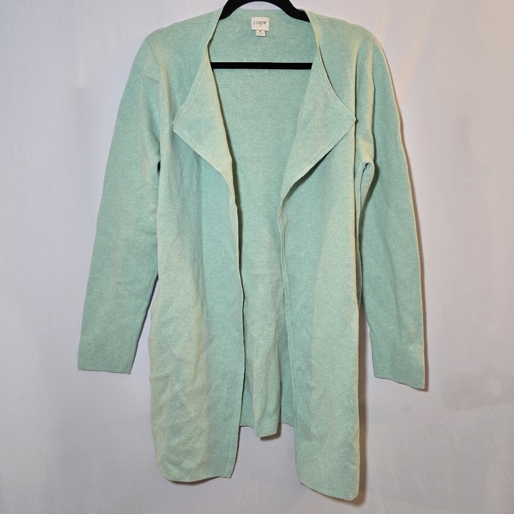 J Crew Factory 100% Cotton Open Front Cardigan Sweater Mint Green, sz M